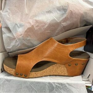 Corkys Tan Leather Cork Wedge Slingback Sandal